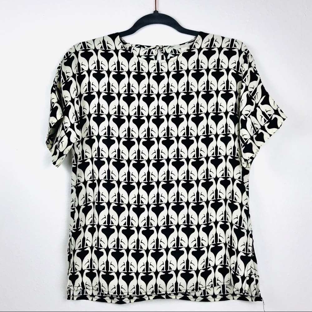 Greyhound Dog/ Pup Print Short-Sleeve Blouse- H&M